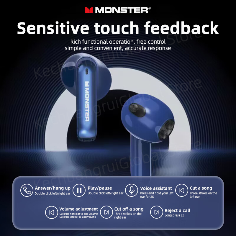 Monster XKT08 słuchawki Bluetooth 5.3 Ture bezprzewodowe słuchawki douszne słuchawki z redukcją szumów o niskim opóźnieniu sportowy zestaw słuchawkowy do gier z mikrofonem