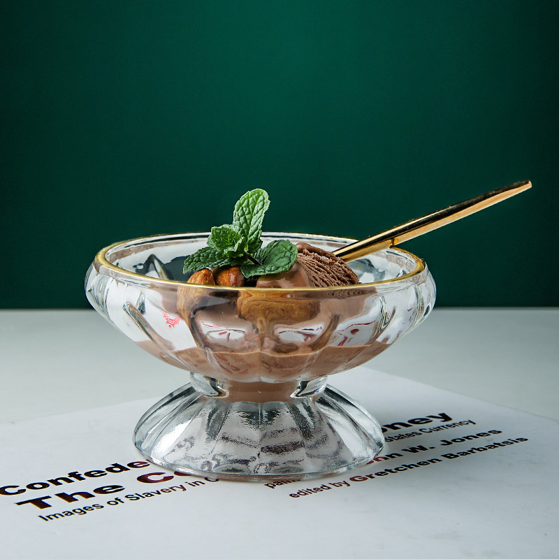 Taza para helado de vidrio con encaje de phem , taza transparente con cristal de arena para postre, taza para ensalada, batidos de frutas, té, Copa familiar
