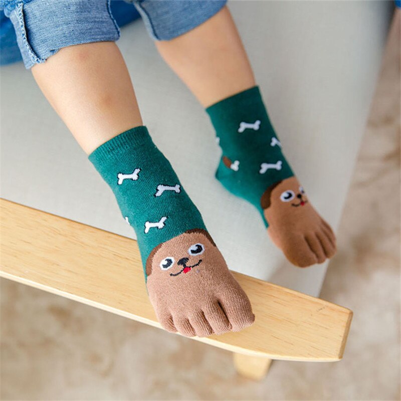 Children Cotton Socks Cotton Animal Boys Girls Middle Tube Socks Stuff Toe Socks for Kids Five Finger Sock for Seasons Girls: Puppy