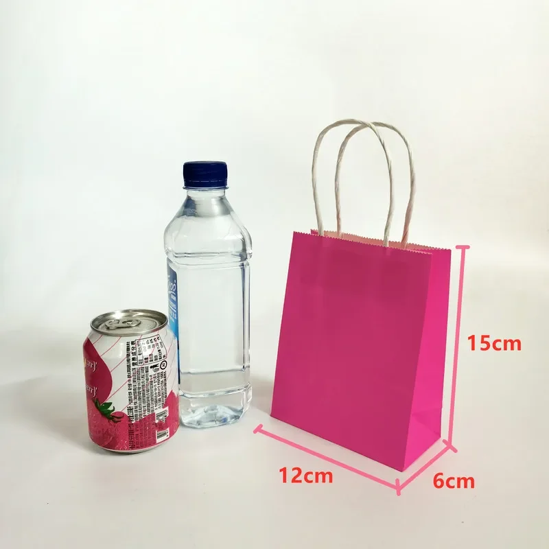 6/12pcs Mini Small Kraft Paper Bag with Handles Festival Bag Candy Shopping Bags