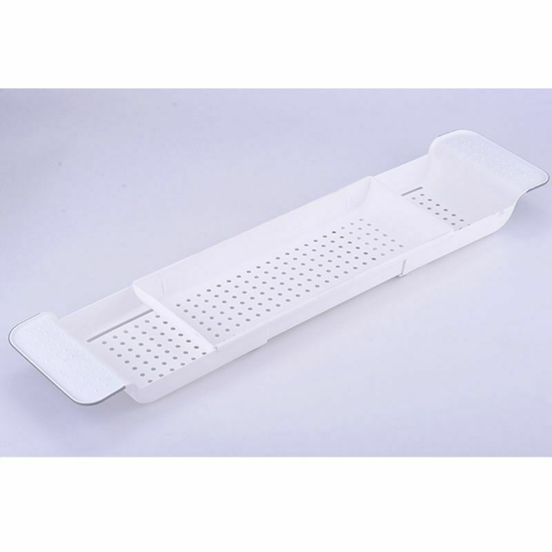 Adjustable Bathtub Tub Shelf Caddy Rack Shower Holder Rack Storage Tray Over Bath Organizer Bathroom Kitchen Accessories RT99: White