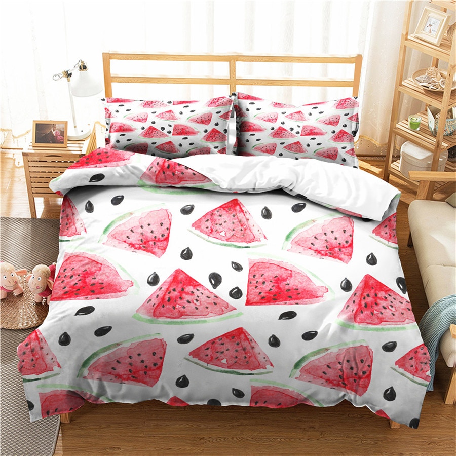 EINE Bettwäsche einstellen 3D Druckte Bettdecke Abdeckung Bett einstellen Wassermelone Früchte Heimat Textilien für Erwachsene Bettwäsche mit Kissenbezug # XG02