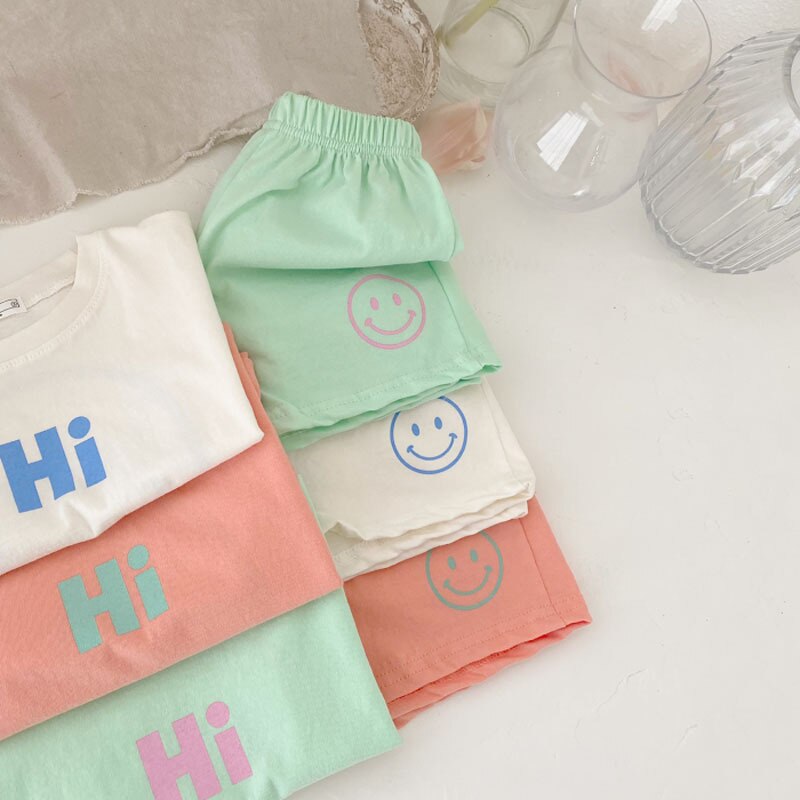 2176B Toddler Girl Clothes Summer Boy and Girl Clothing Set Letter Hi t-shirt a maniche corte e pantaloni Kids Summer Suit 2pc