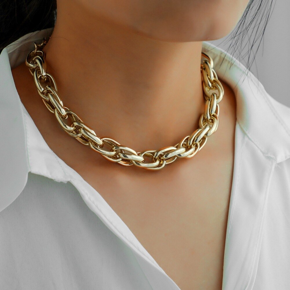 Collar con forma de corazón para mujer, Gargantilla con estilo , cadena de línea cubana, joyería al por mayor: 174 gold