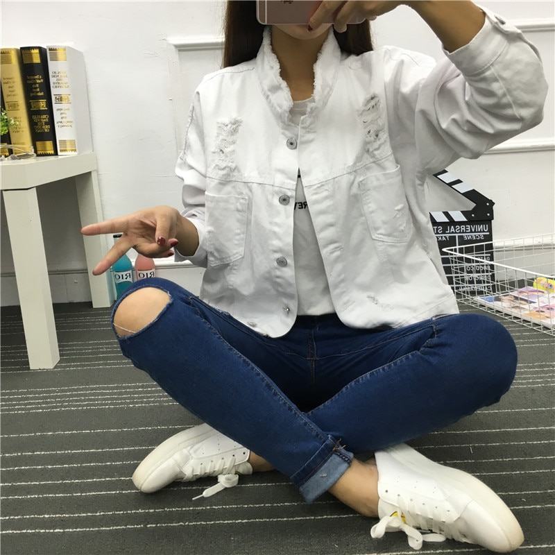 Demin jacket Women white Black Denim Jacket Spring Jeans Coat Casual Harajuku Streetwear Female Vintage Jeans Coat