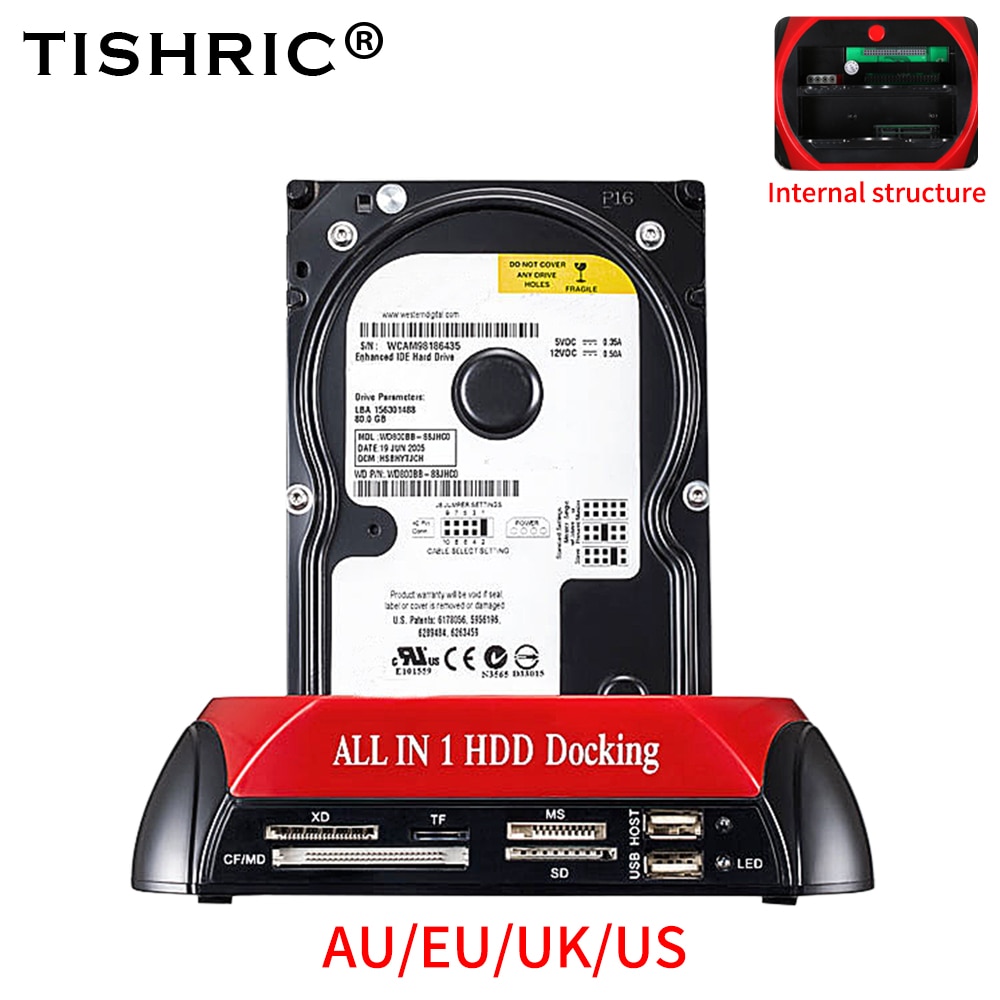 TISHRIC-estación de acoplamiento de Hdd todo en 1, estación de acoplamiento de disco duro externo Usb 2,0 a SATA IDE para 2,5, 3,5 pulgadas
