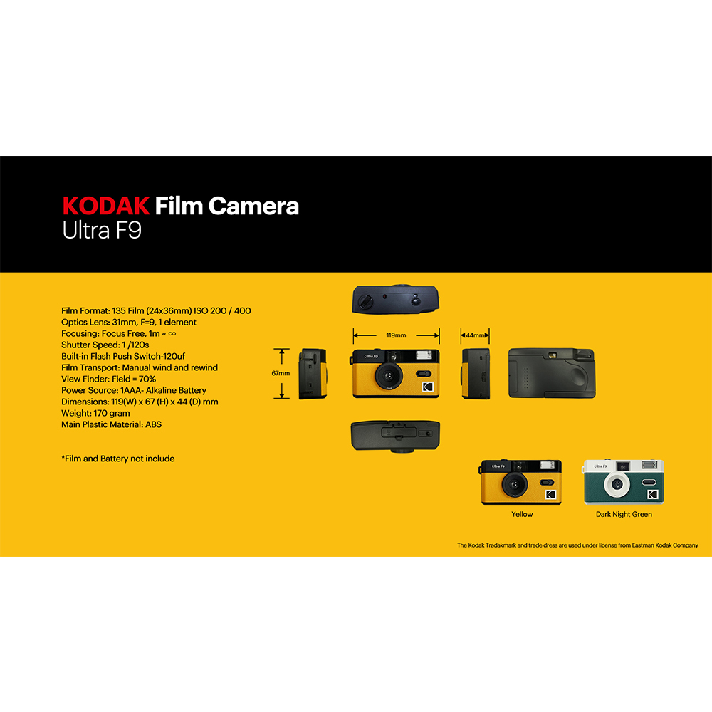 KODAK Vintage Retro Ultra F9 35mm Reusable Film Camera Yellow / Dark Night Green