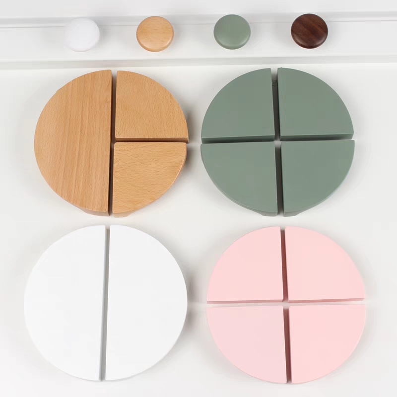 Solid Wood Semicircle Kitchen Cabinet Handles Beech/Walnut Bedroom Wardrobe Pulls Quadrant Cupboard Door Knobs Cabinet Hardware