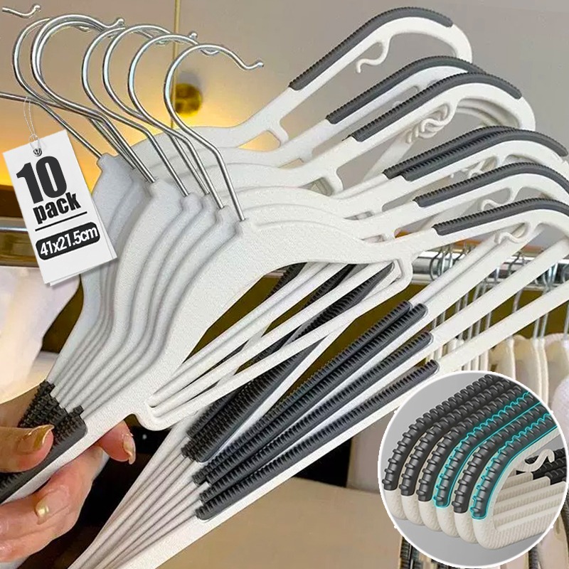 5/10 x robuste, trockene und nasse Kleiderbügel für Mantel und Hosen mit doppeltem, rutschfestem Streifen, für Zuhause, Kleiderschrank, platzsparender Kleidungs-Organizer