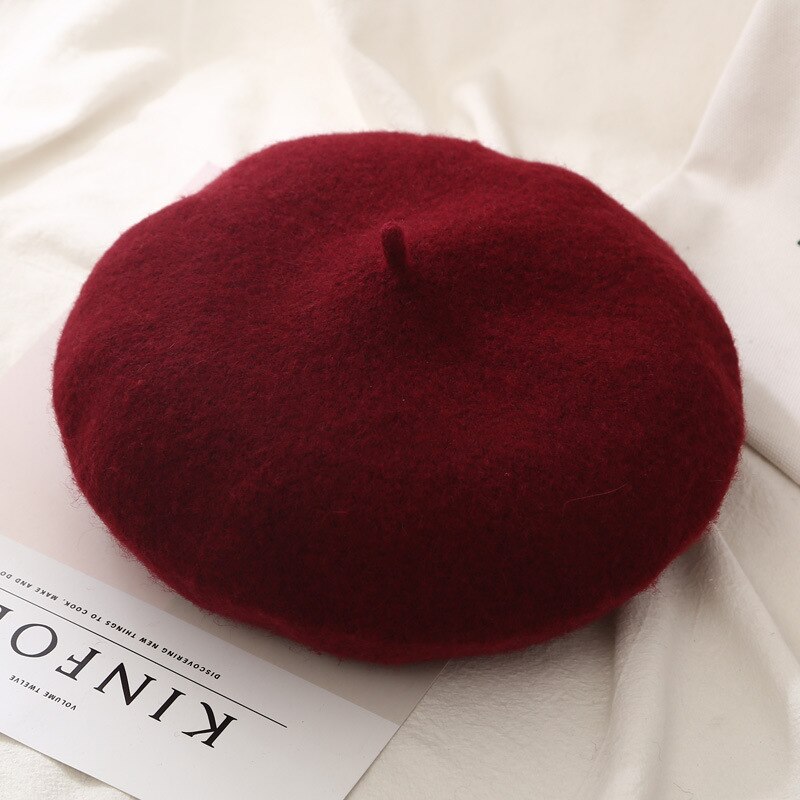 Hat Sell Cheap Women Wool Solid Color Beret Female Bonnet Caps Winter All Matched Warm Walking Hat Cap: Wine red