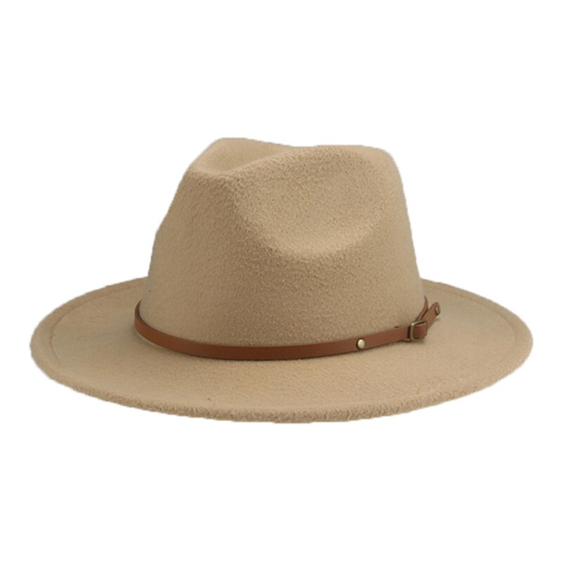 Hat Fedoras Women Winter Hats Felted Caps Hats for Men Solid Belt Casual Wedding Church Wide Brim Fedora Chapeau Femme Bonnet: camel / 52-54cm(kids)
