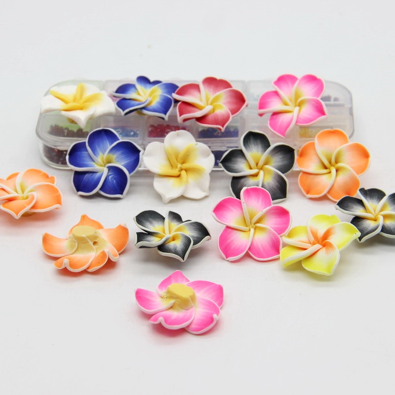 Flor de huevo de polímero suave de plumeria hecha a mano, 10 Uds., 15x6mm, cuentas de arcilla, collar, decoración para el cabello de boda, joyería