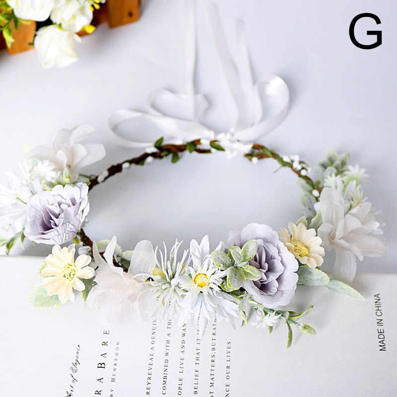 Flower Headband Spring Bohemian Flower Crowns Floral Garland Faux Rose Wedding Wreaths Braided Hair Vine Headpiece Hair Ornament: G