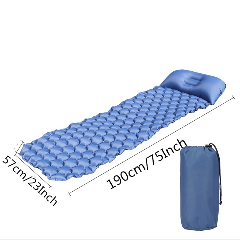 Vilead ultralett utendørs oppblåsbar pute med pute bærbar campingmatte liggeunderlag fottur ryggsekk reise 190*57 cm