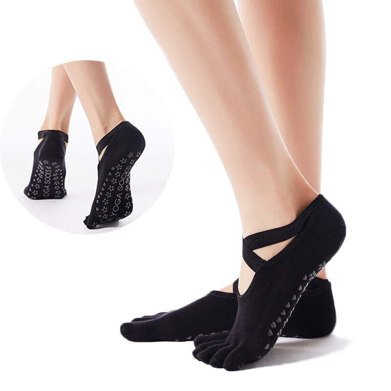 1 paar unisex-zehensocken mit rutschfestem griff für damen, geeignet für pilates, barre, barfußtraining und als hausschuhe.
