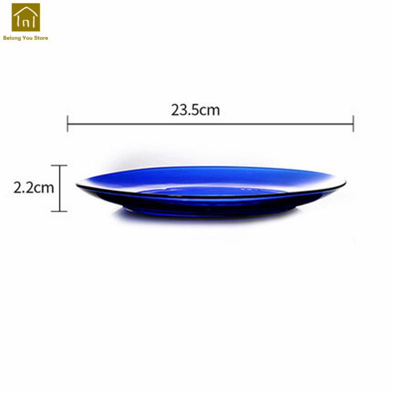 Farve glas tallerken enkel gennemsigtig mikroovn plader middag dyb tallerken tallerken nice verre gafler mad tallerkener wki 087: Blå 23.5cm