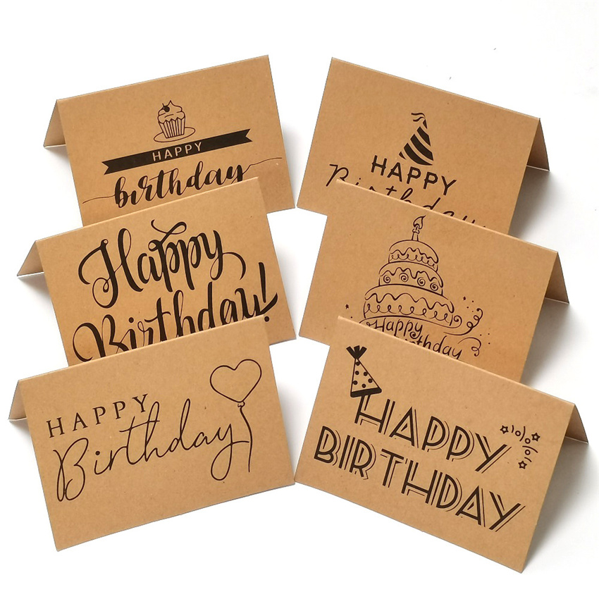 10Pcs Kraft Paper Happy birthday Cards 4x6'' Birthday Thank You Card For Decor Blank Note Cards Baking cakes Party supplies