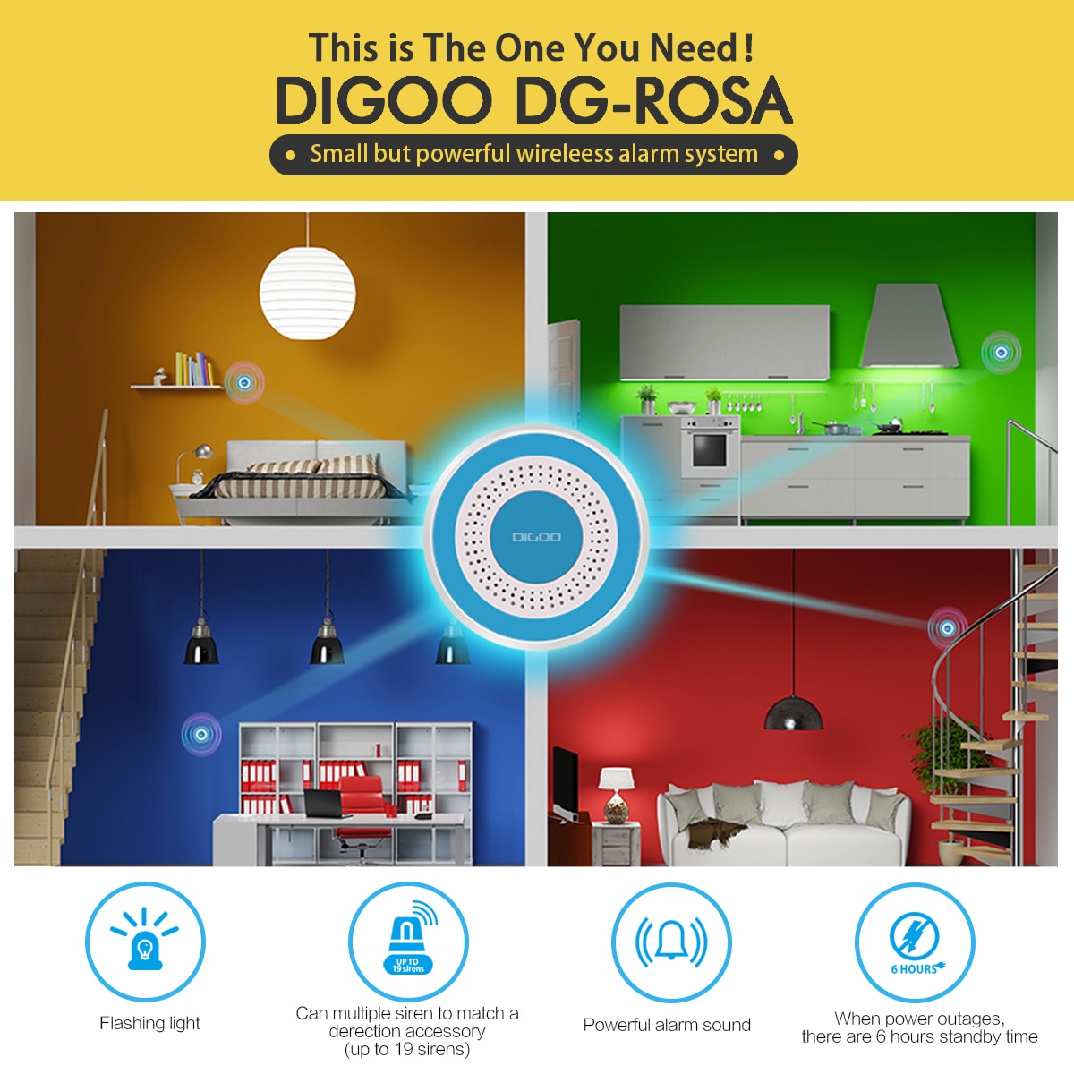 DIGOO DG-ROSA 433MHz Drahtlose DIY allein Alarm Sirene Multi-funktion Heimat Sicherheit Alarm Systeme Gastgeber &Ampere; Sirene einstellen
