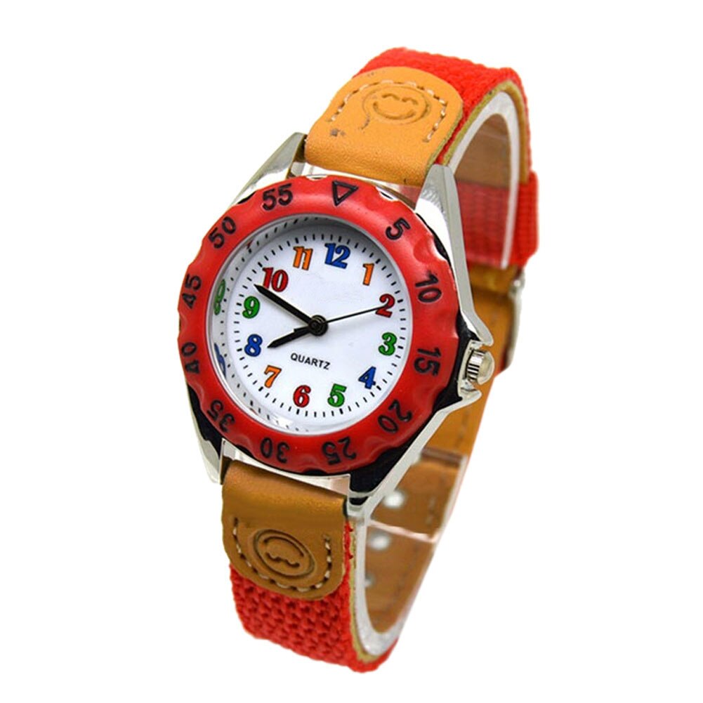 Leuke Jongens Meisjes Quartz Horloge Kids Kinderen Stof Band Student Tijd Klok Horloge HEE889: Rood