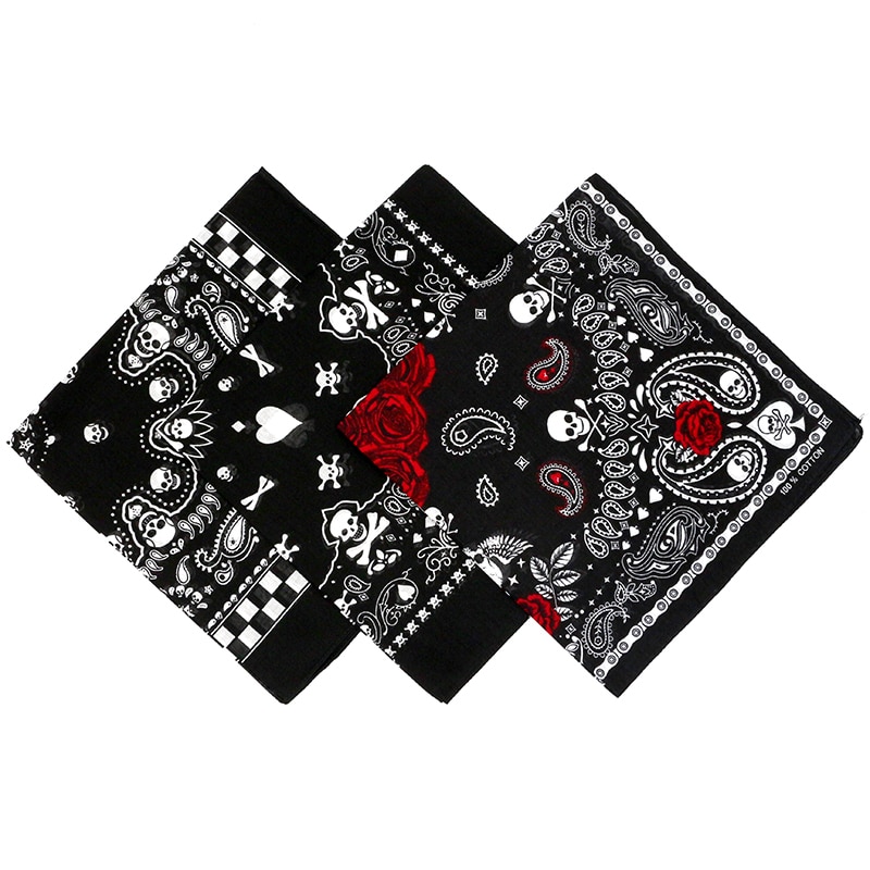 Klassisk svart hodeskalle rosetrykk bandana menn hiphop bomull firkantet skjerf ridemasker pannebånd hodeskjerf hodeplagg