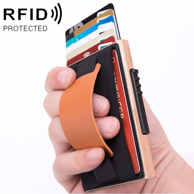 Rfid smart tegnebog kreditkortholder metal tynde slanke mænds tegnebøger passerer hemmelig pop up minimalistisk tegnebog lille sort pung: 6