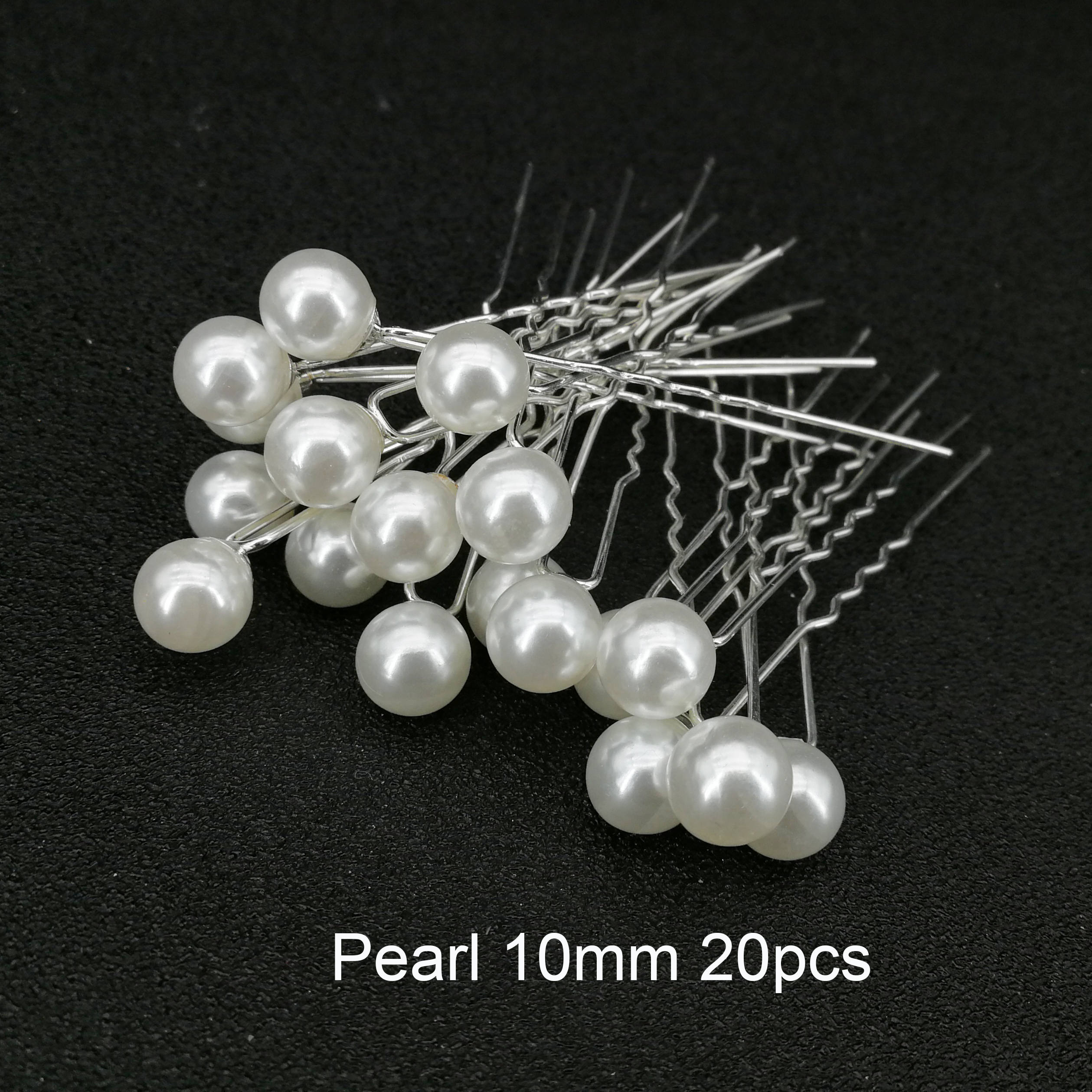 Women U Shape Flower Hairpins Metal Barrette Pearl Clip Wedding Bridal Hair Accessories Wedding Hairstyle Tools: Pearl 10mm 20pcs