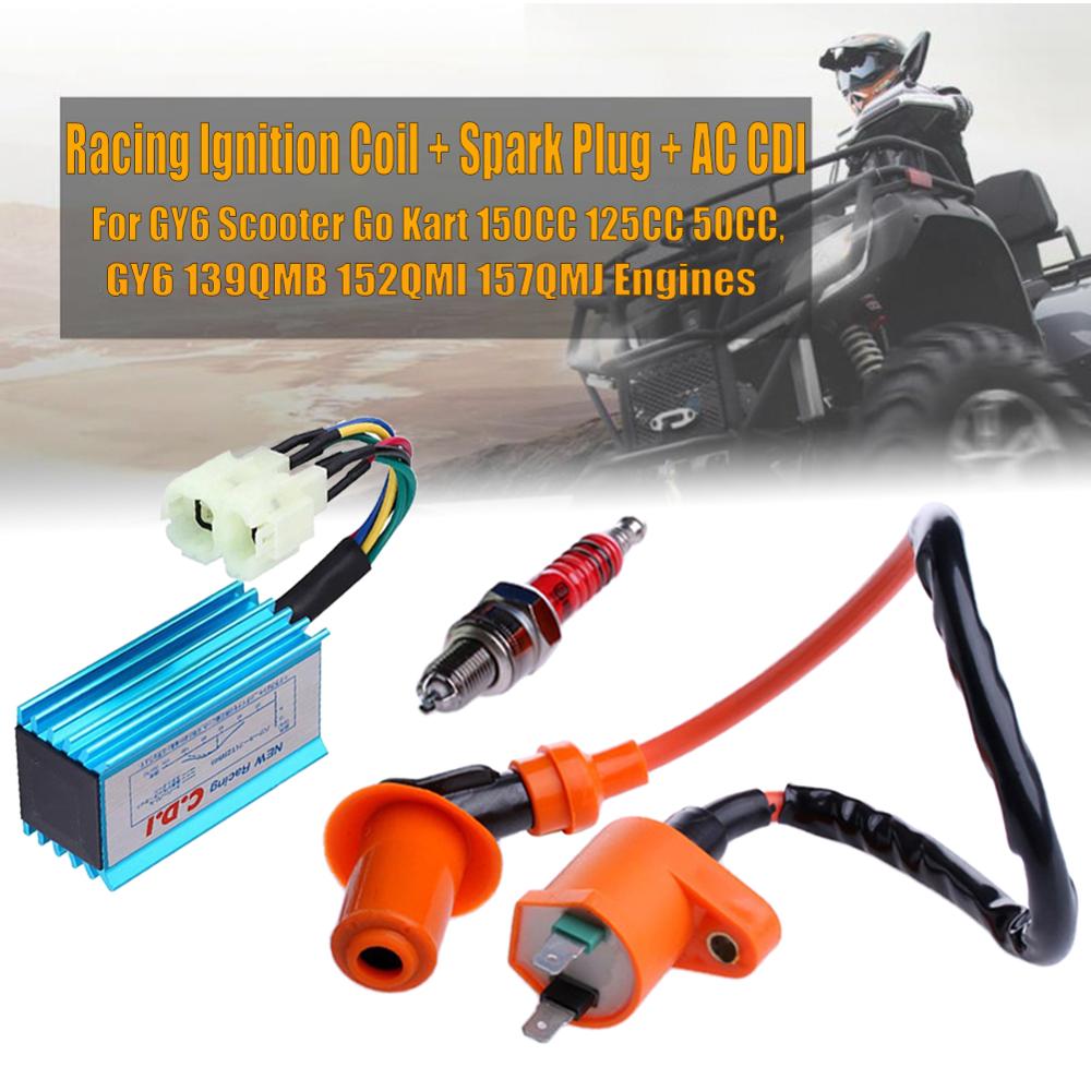 Ignition Control Module Racing Performance CDI+ Ignition Coil + Spark Plug Fit Gy6 150cc 125cc 50cc WEQ Electronic Ignition Kit