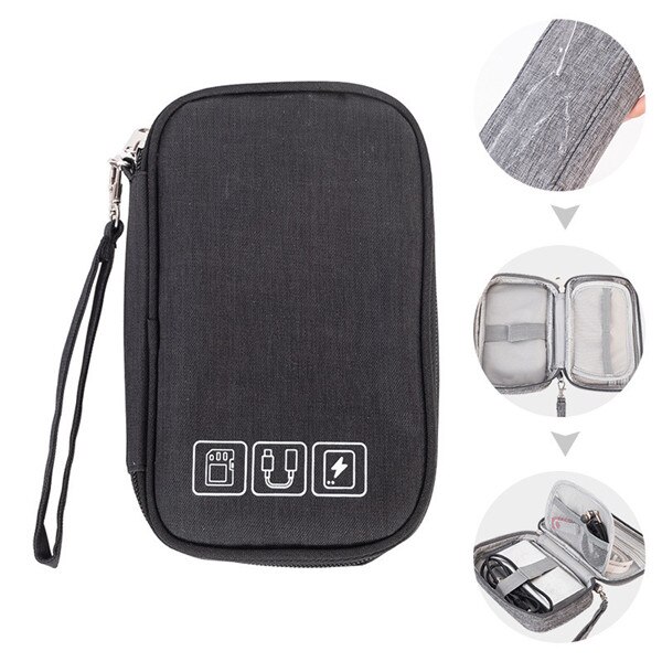 Men Portable Travel Accessory Cable Bag Multi-function Data Cable Charger Storage Bags Digital USB Electronic Gadget Organizer: black