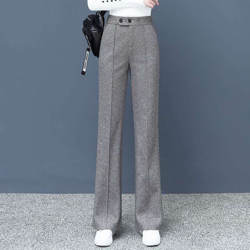Große Größe Dicke Wollmischung Gerade Hosen Koreanischen Stil Wolle Breite Bein Hosen Frauen Winter lässig Neue Hohe Taille verlieren Hosen: XL / Grau