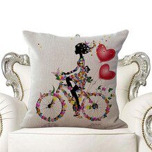 Pamuk Keten yastık kılıfı yastıkları eklemek olmadan dijital baskı çiçek peri bisiklet kelebek