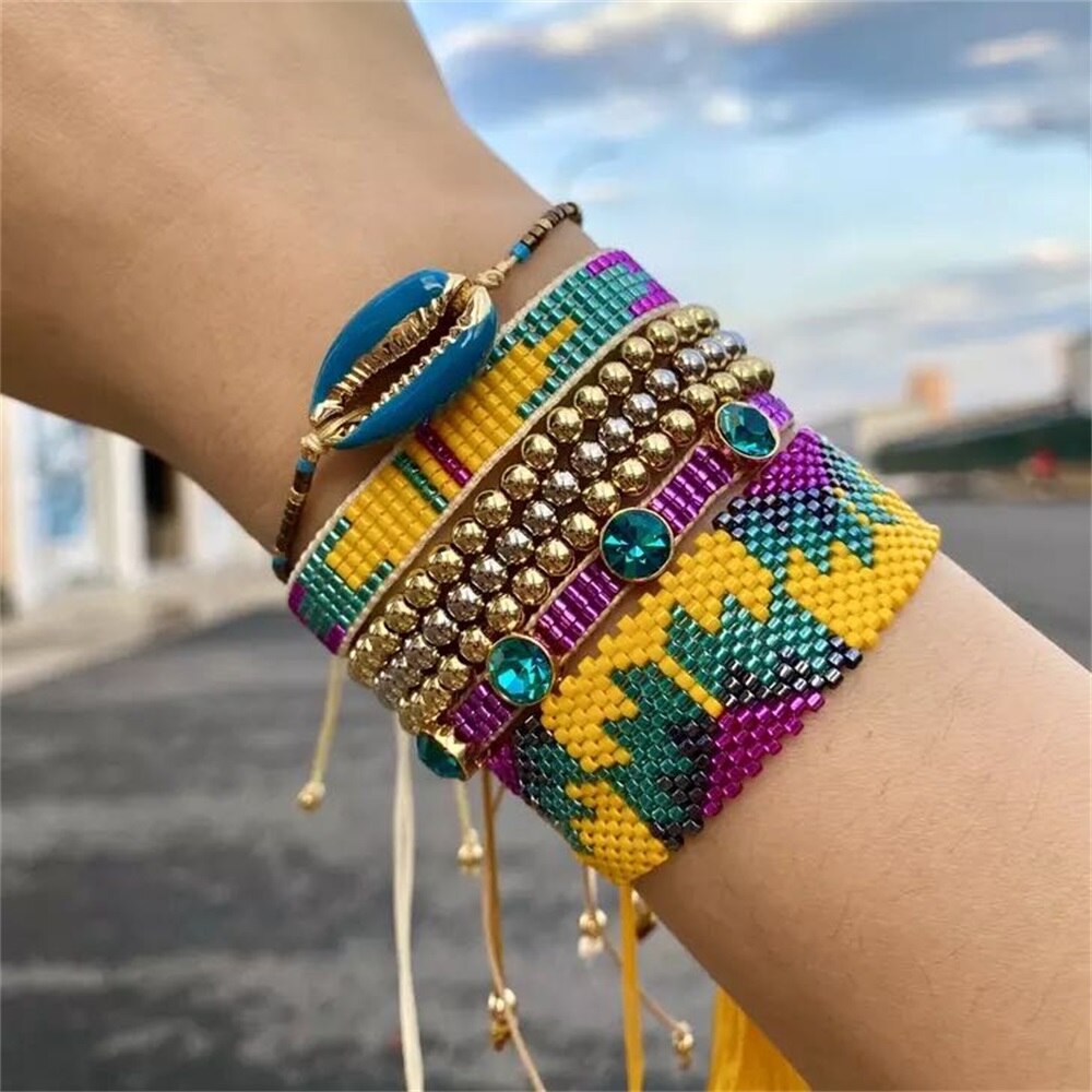 ZHONGVI Miyuki Braccialetto Della Boemia Bracciali per Le Donne 2020 di Modo Gioielli Messicano Regalo Giappone Perle di Vetro Fatti A Mano Tessuto Pulseras: impostato