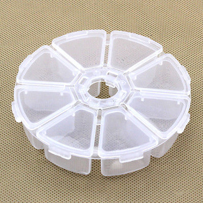 1Pc 8 Slots Storage Plastic Box Round 8 Compartment Organizer Storage Loom Bands Craft Nail Art