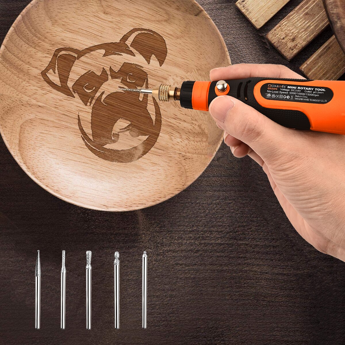GOXAWEE-minitaladro eléctrico inalámbrico, grabador, amoladora para Dremel, accesorios, USB, rectificadora de velocidad variable, herramientas rotativas