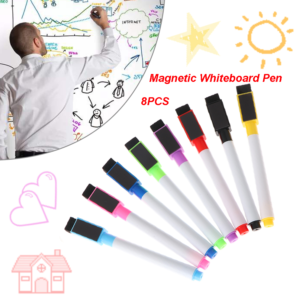 8pc Durable Non-toxic Plastic white board marker pens, dry erase easy whiteboard Markers with Eraser Signature