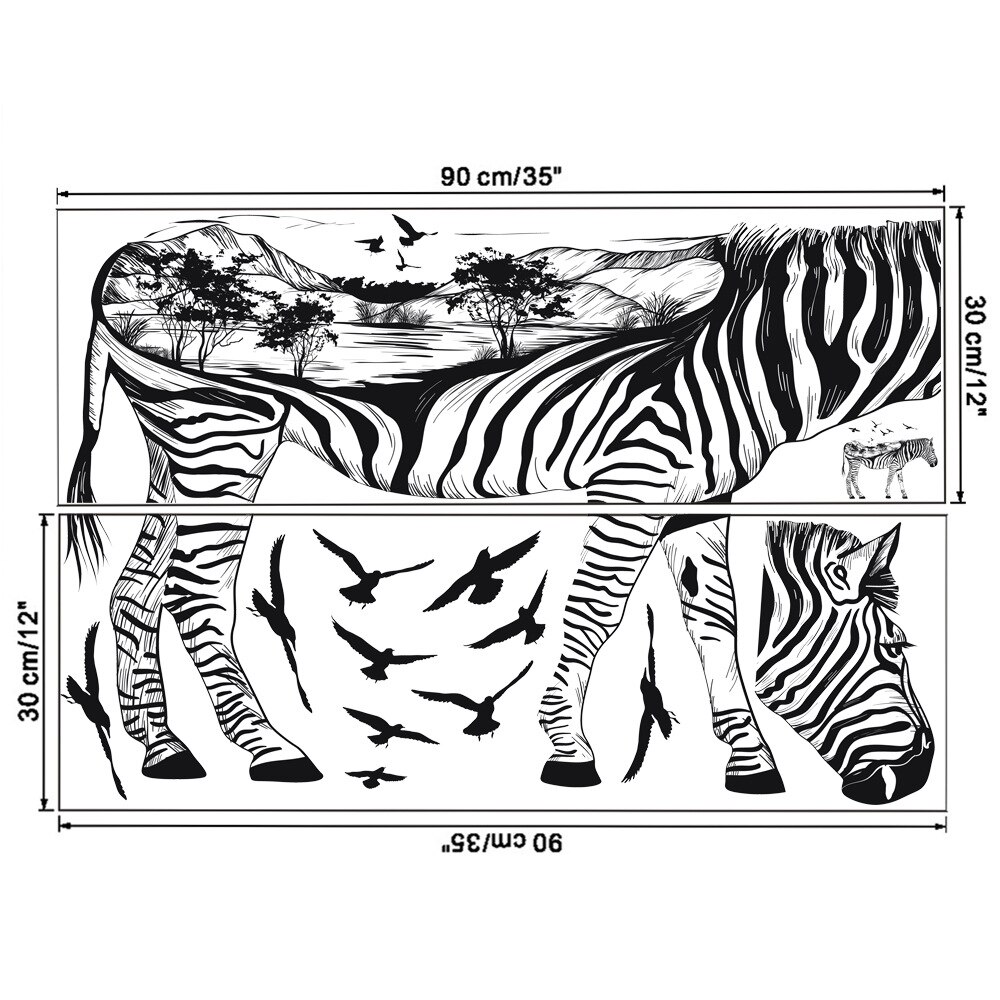 Black White Animal Silhouette Elk Zebra Eagle Horse Wolf Tiger Giraffe Wall Stickers Living Room Bedroom Decor Wallpaper: 7