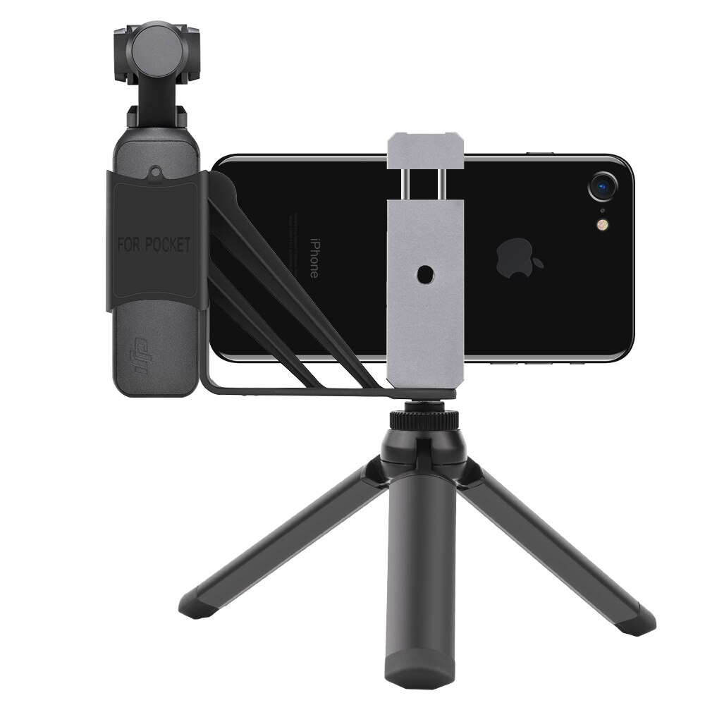 Trépied en métal pour Selfie, pour DJI Osmo Pocket/Pocket, 2 adaptateurs de support de téléphone, accessoires de caméra à cardan portable pliable: sliver tripod