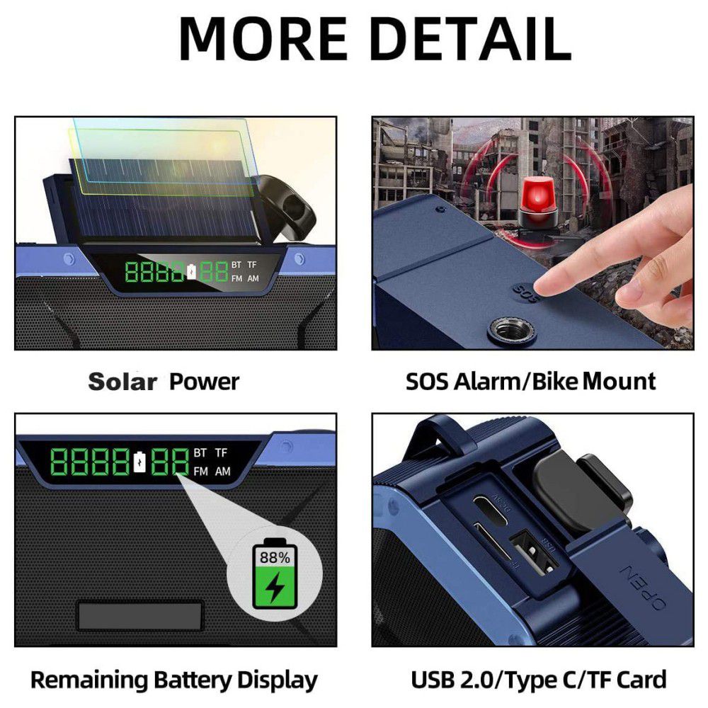 Emergency Radio 5000mAh Bluetooth Speaker Solar Radio Hand Crank Portable Radio Fm/Am SOS Alarm Charging Mobile Devices