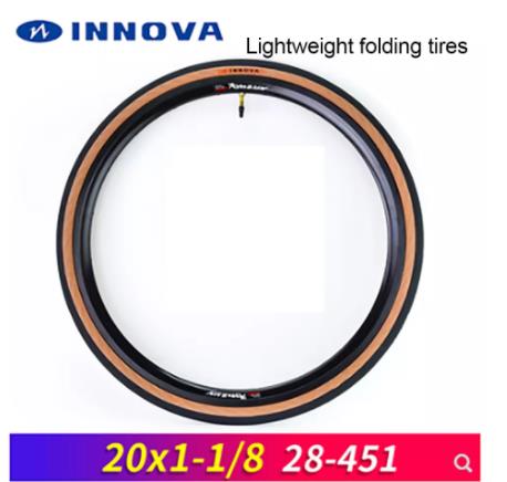 INNOVA 28-451 tissu pliant rétro pneu de vélo jaune jante pneu 20 × 1-1/8 Version de pneu pliant environ 189 g/pc