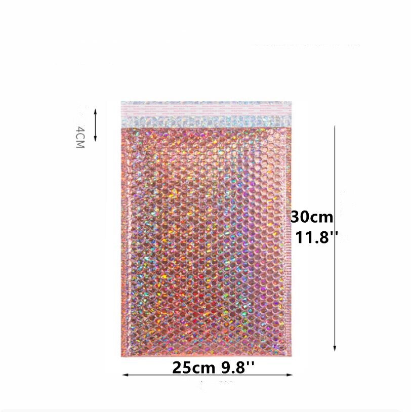 50pcs Rose Gold Poly Bubble Mailer Envelopes Aluminum Foil Padded Envelopes Self Seal Bubble Mailer Bags: laser gold 25x30cm