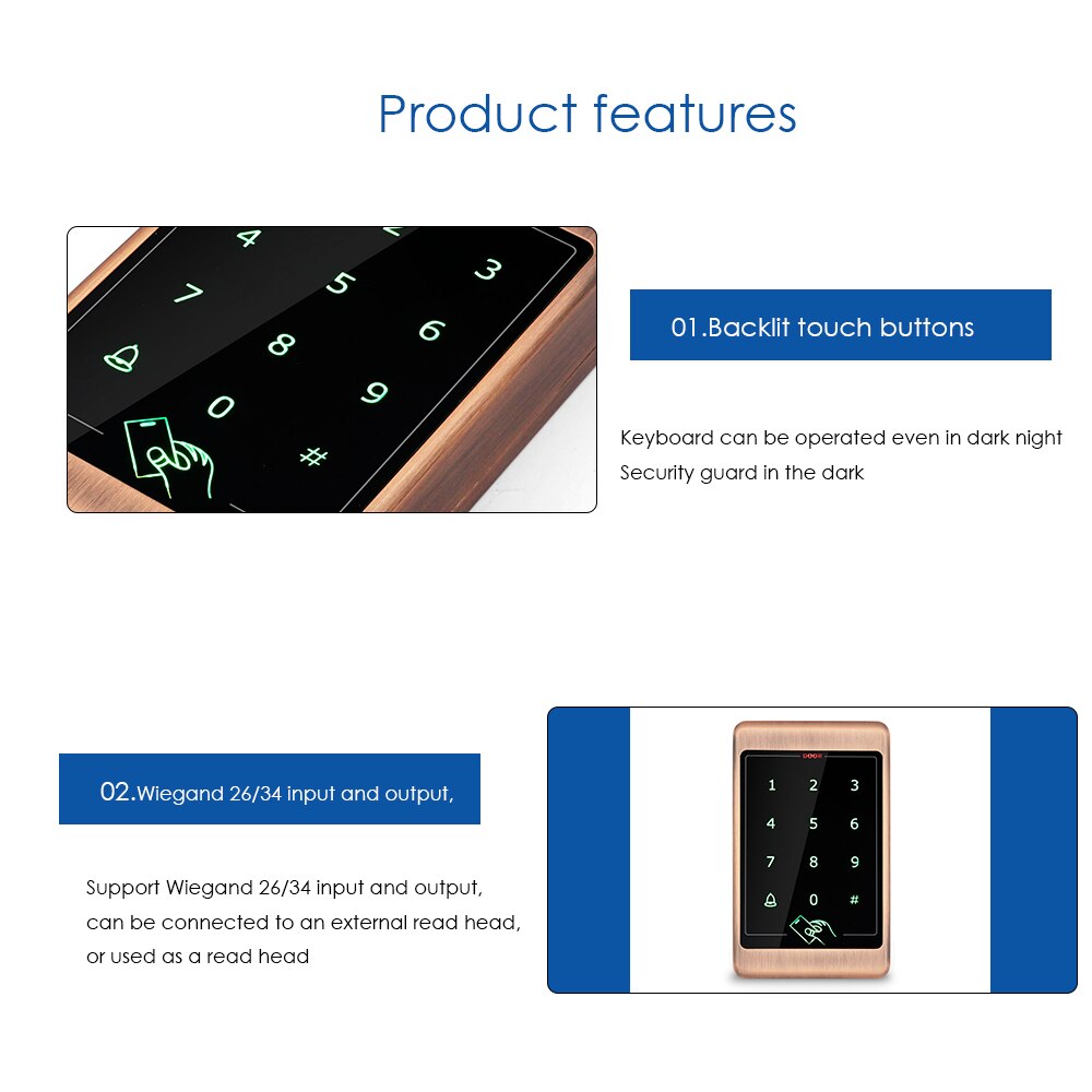 RFID Metal Access Control Keypad Waterproof touch keypad and metal case Outdoor Door Opener Electronic Lock System 4000 user