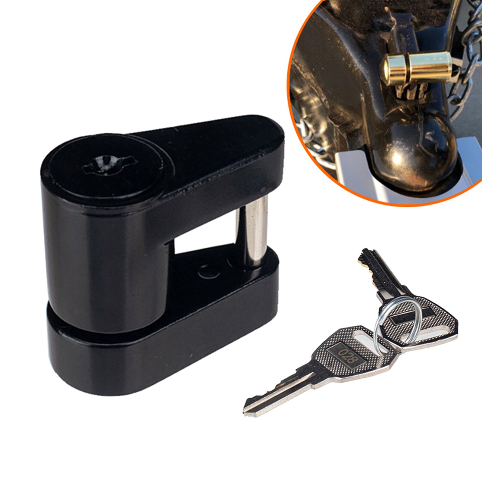 Portable Black Trailer Hitch Coupler Lock Dia 1/4 Inch for Tow Boat Coupler Towing Hauling