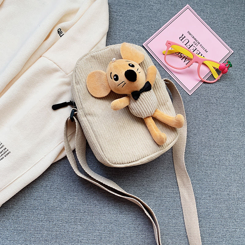Leuke Meisjes Kleine Portemonnee Corduroy Bunny Mouse Kinderen Schoudertas Baby Jongens Crossbody Tassen Prinses Accessoires: beige mouse