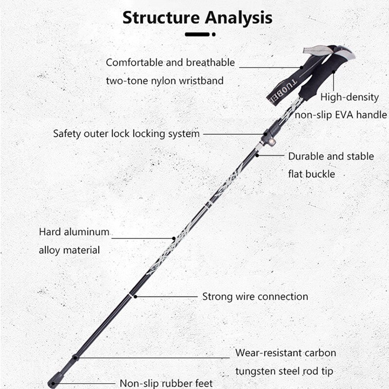 Foldable Walking Poles Anti-shock Trekking Sticks Adjustable Telescopic Baton For Hiking Climbing Accessories With Storage Bag