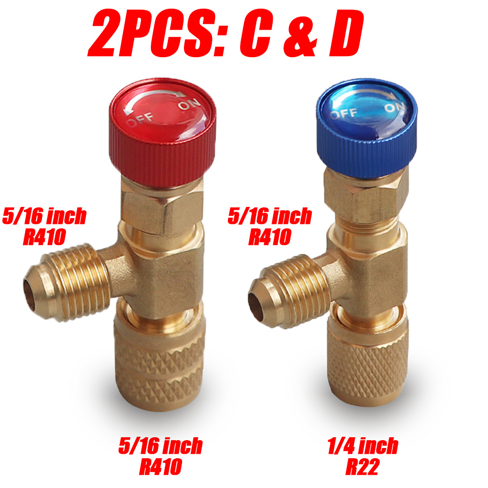4/2/1 Uds R410A R22 1/4 "válvula de seguridad de carga de refrigeración aire acondicionado refrigerante adaptador de líquido de seguridad piezas de herramientas de mano: Negro