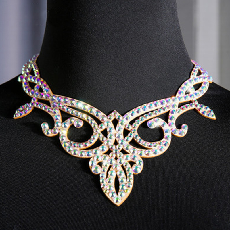 Collana di danza del ventre con strass per donna adulta di fascia alta, professione di scena, accessori per competizioni, gioielli da ballo