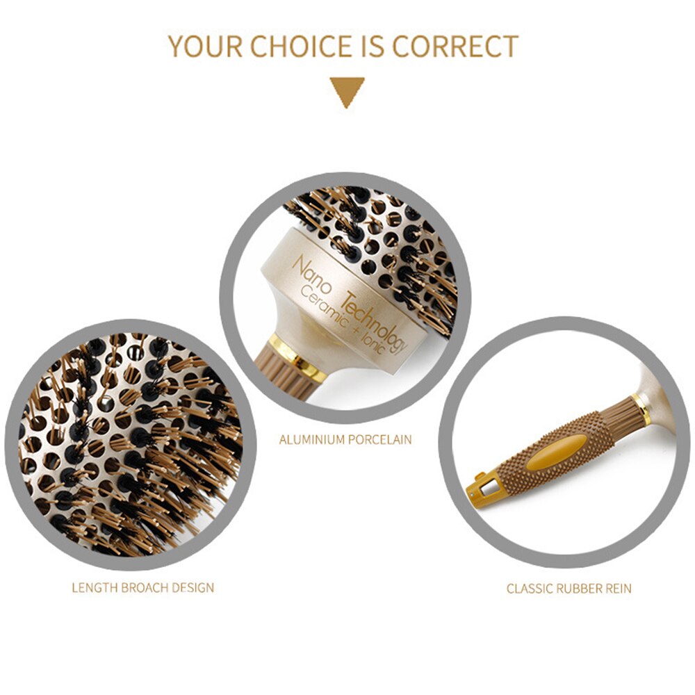 Handle Nano Technology Ceramic Round Brush For Blow Drying Ionic Protect Natural Boar Bristle 