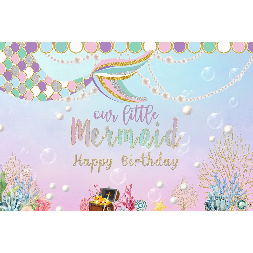 Little Mermaid Backdrop for Birthday Under The Sea Photography Background Rainbow Scales Gold Glare Glitter Pearl Baby Birthday