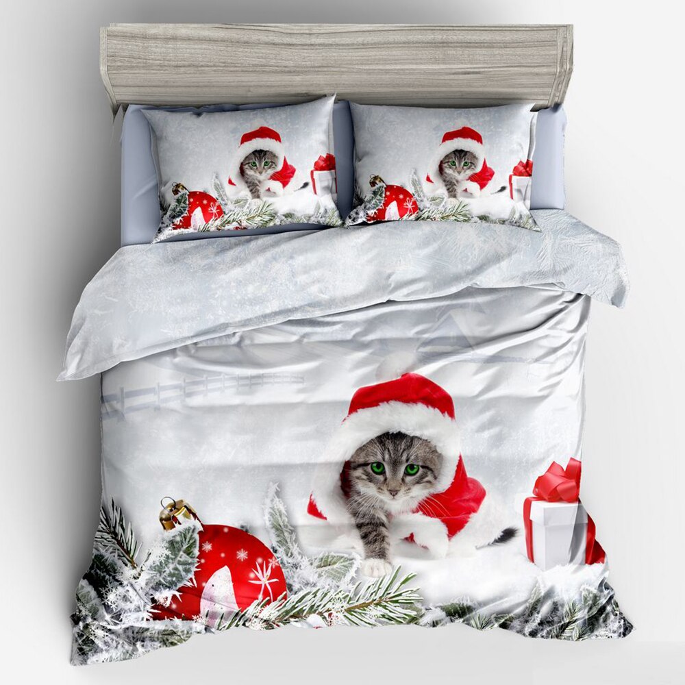 IUNTWEIE Kerstbeddengoed 135x200, Kerstman en Eland Sneeuwpop Rood Bedovertrek, Kerstdecoratie, Zacht Beddengoed Set met Ritssluiting (B, 135x200cm
