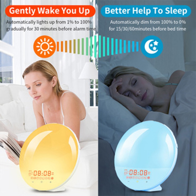 Wifi Smart Wake Up Light Digitale Wekker 7 Kleuren Zonsopgang/Zonsondergang Werkt Met Alexa Google Home Tuya App afstandsbediening