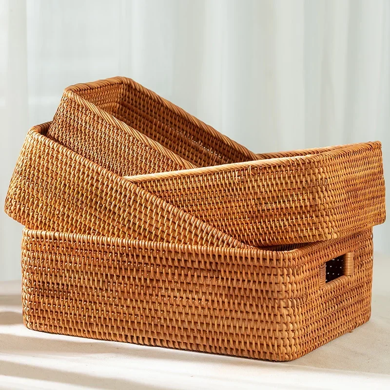 Vietnam Bamboo Woven Basket Box Minimalist Home Rattan Storage Basket Rectangular Woven Sundries Sorting Clothing Storage Box